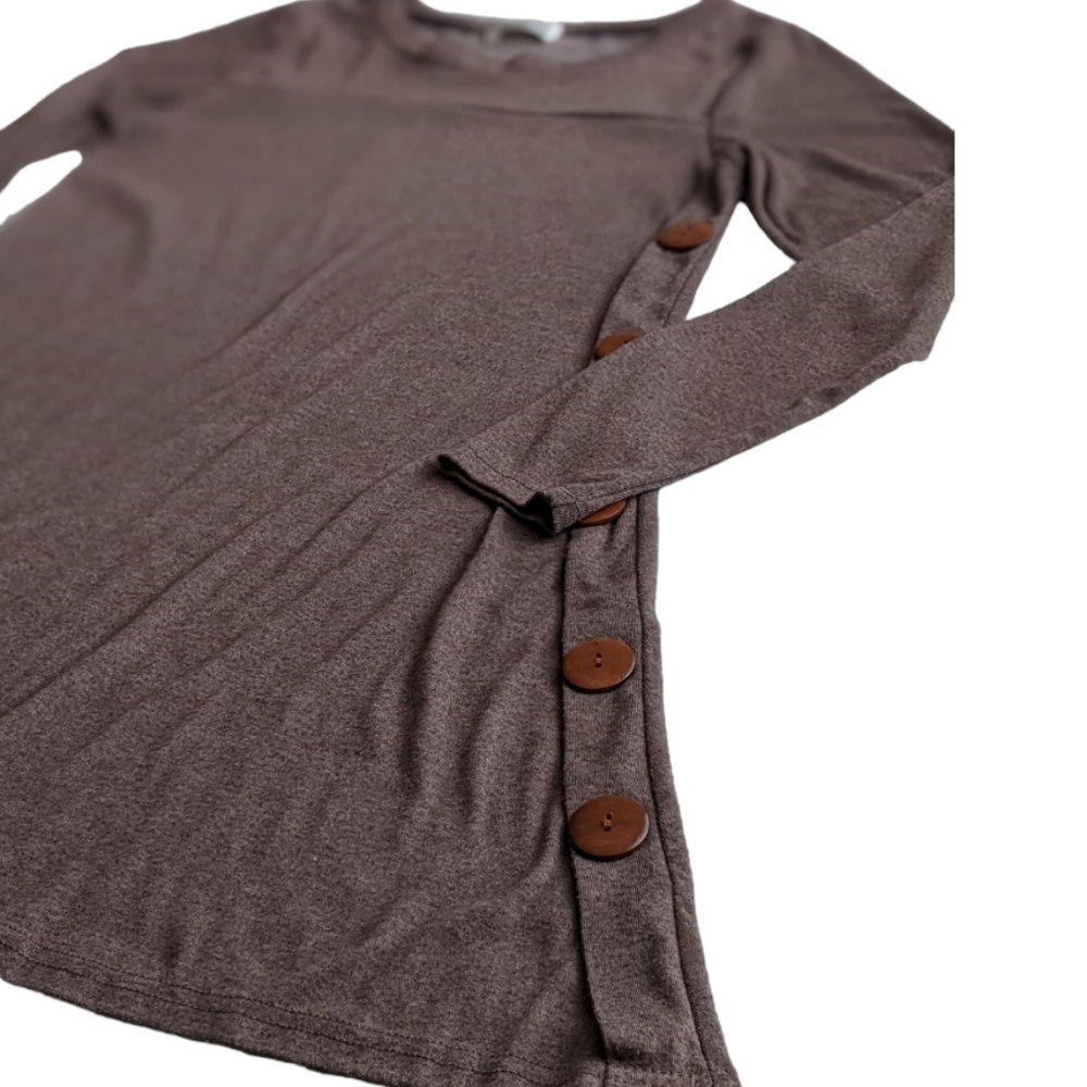 NWOT! iGENJUN L/S Shirt Dress Button Accents Asymmetrical Hem